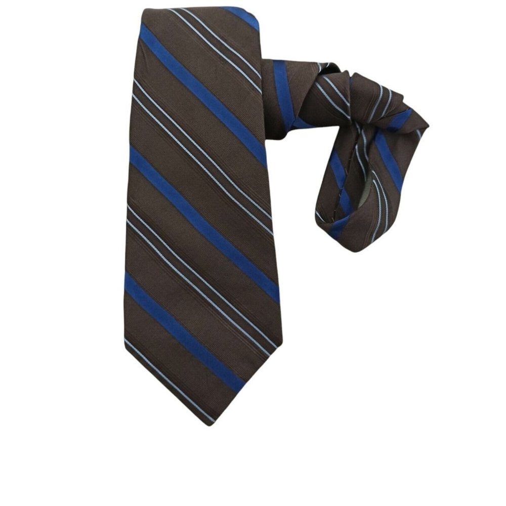 BARBA 7FOLD Brown Striped Silk Tie ITALY 60"/ 3.8" EC